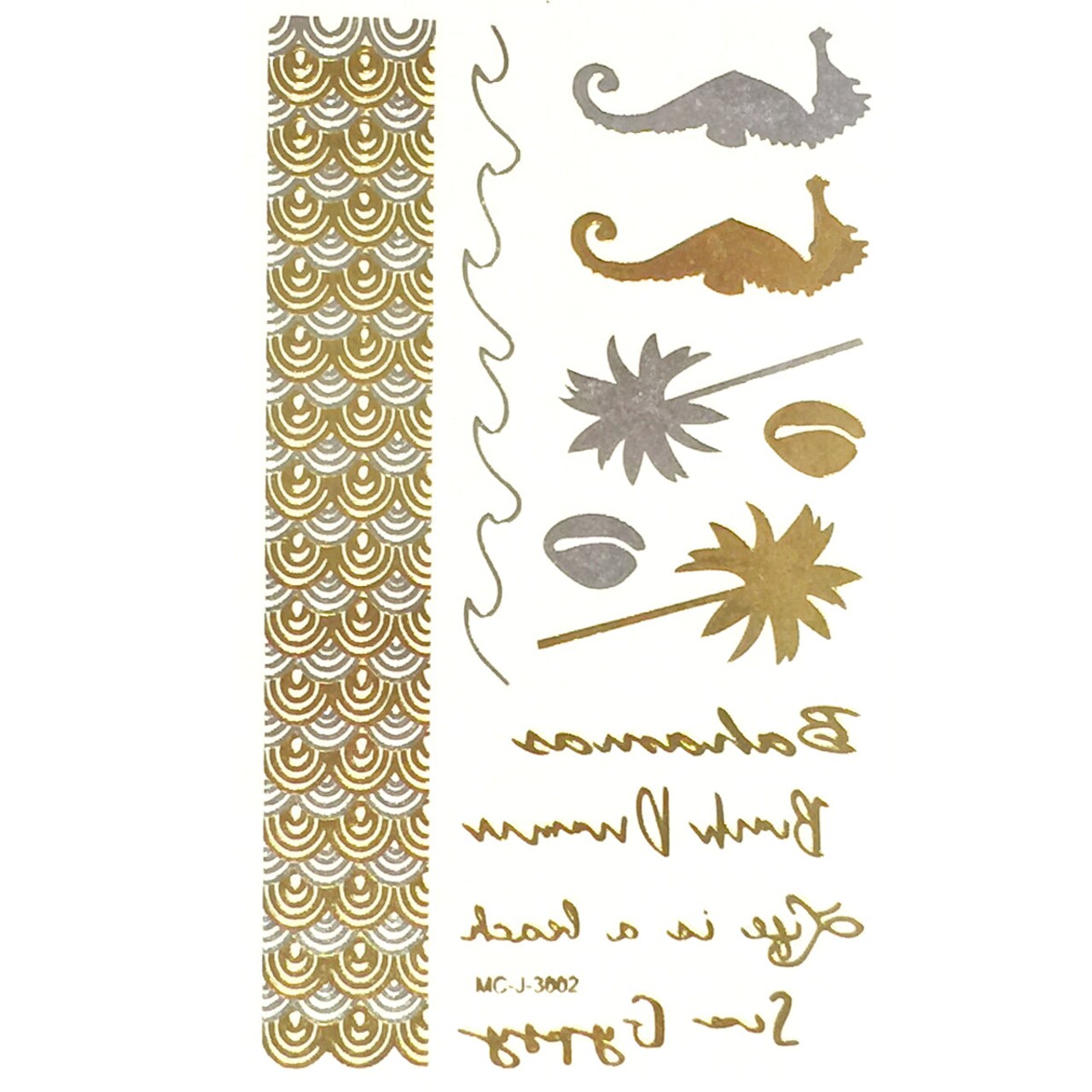 Wrapables Celebrity Inspired Temporary Tattoos in Metallic Gold Silver and Black, Bahamas, Small